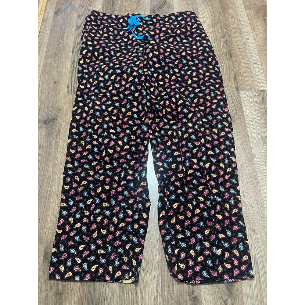 Vera Bradley Pants, Women's Size Medium, Black Paisley Flannel, Pajama Tie Waist